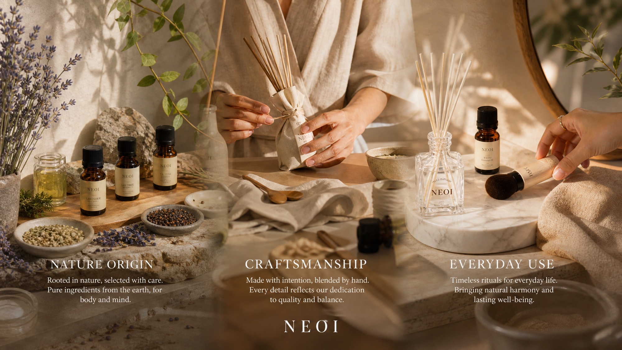 Neoi Japanese essential oils, reed diffusers and home fragrance collection