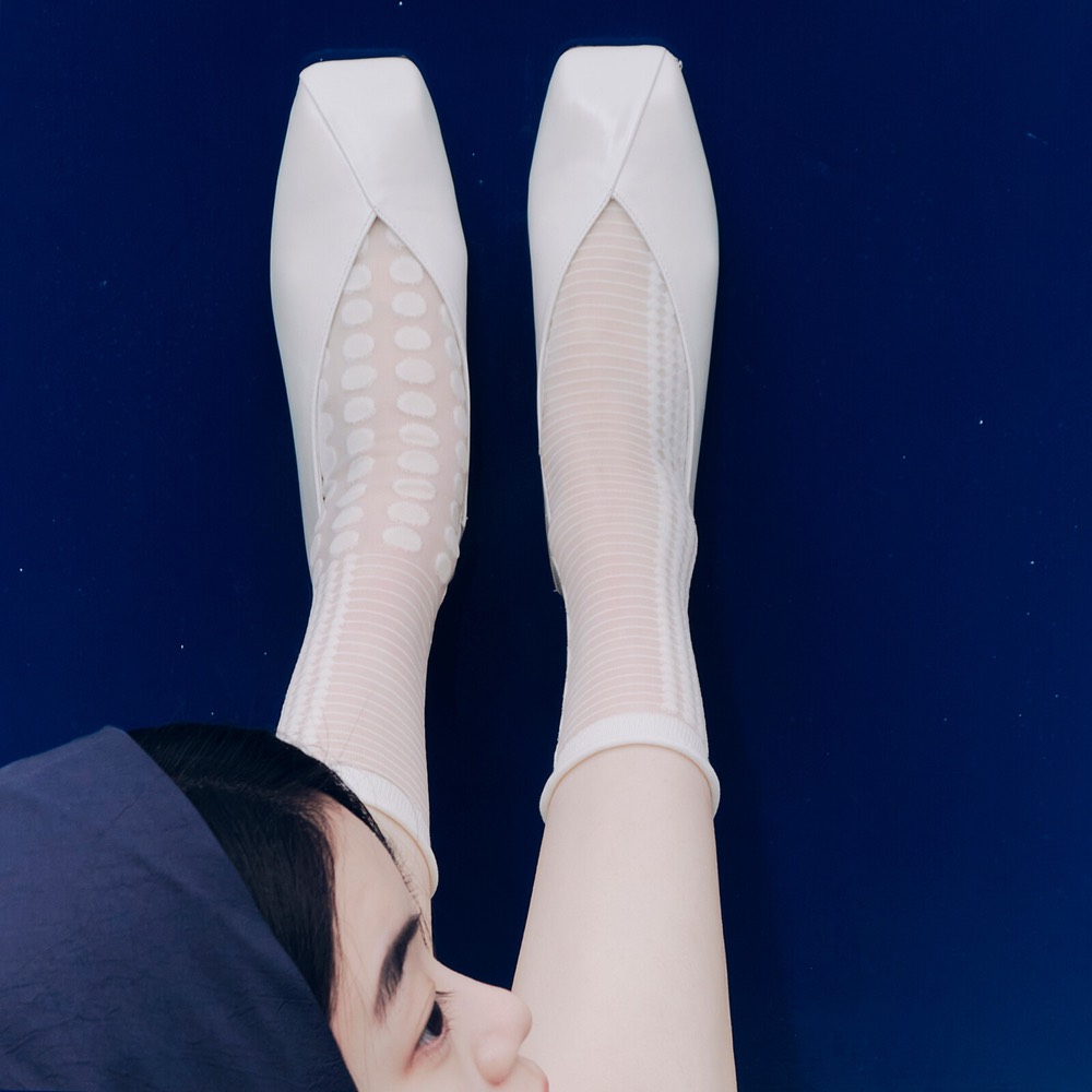 Polka-Dot Crew Socks — Pure White, Made in Japan product image
