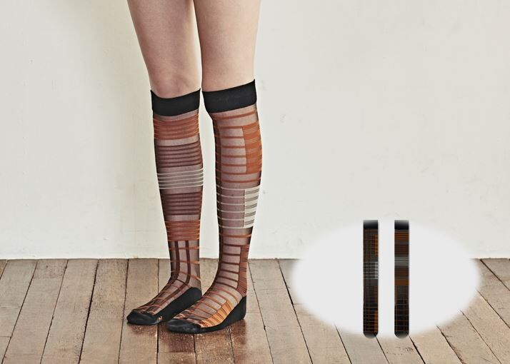 Tartan Sheer Knee-High Socks — Pumpkin Check, Japan product image