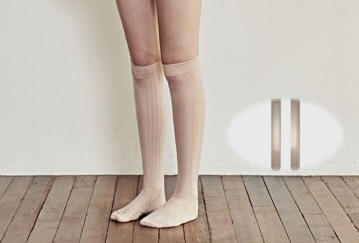 Polka-Dot Sheer Knee-High Socks — Beige Dots, Japan product image