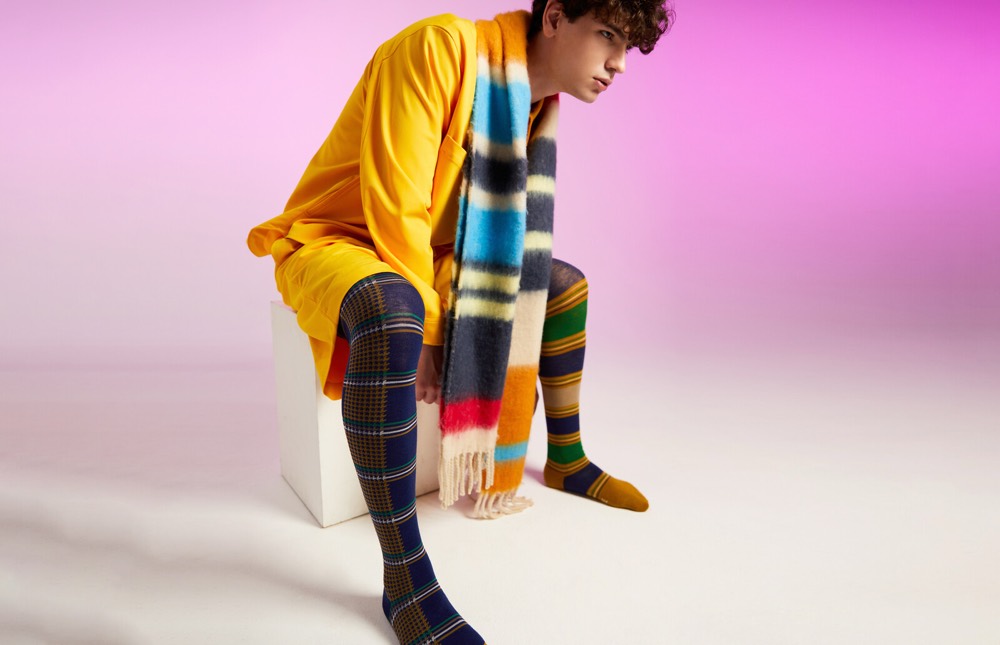 Checkered Tights — Royal Blue, Made in Japan product image