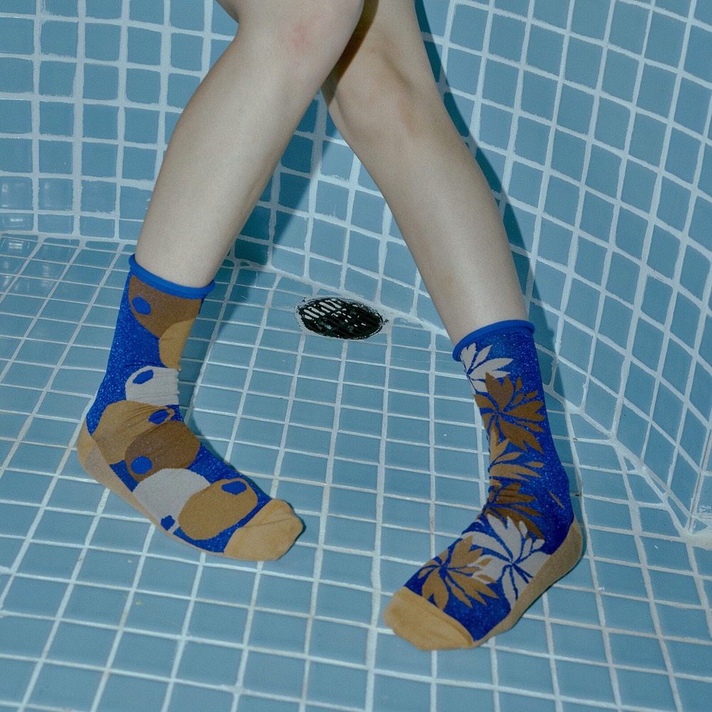 Floral Glitter Crew Socks — Blue Dot & Bloom, Made in Japan product image