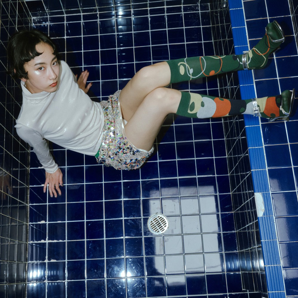 Polka-Dot Knee-High Socks — Hand-Drawn Green, Japan product image