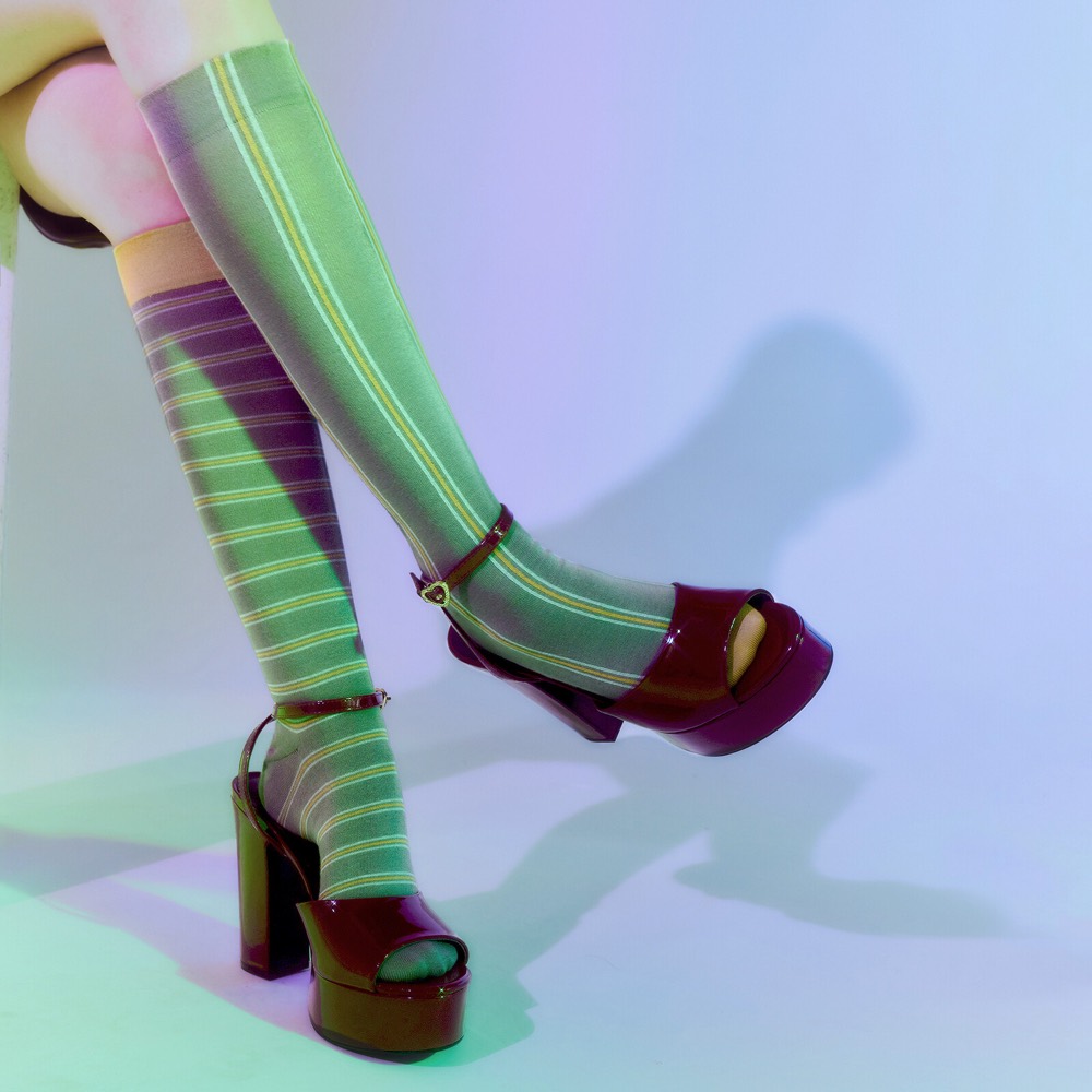 Striped Knee-High Socks — Grey & Camel, Made in Japan product image