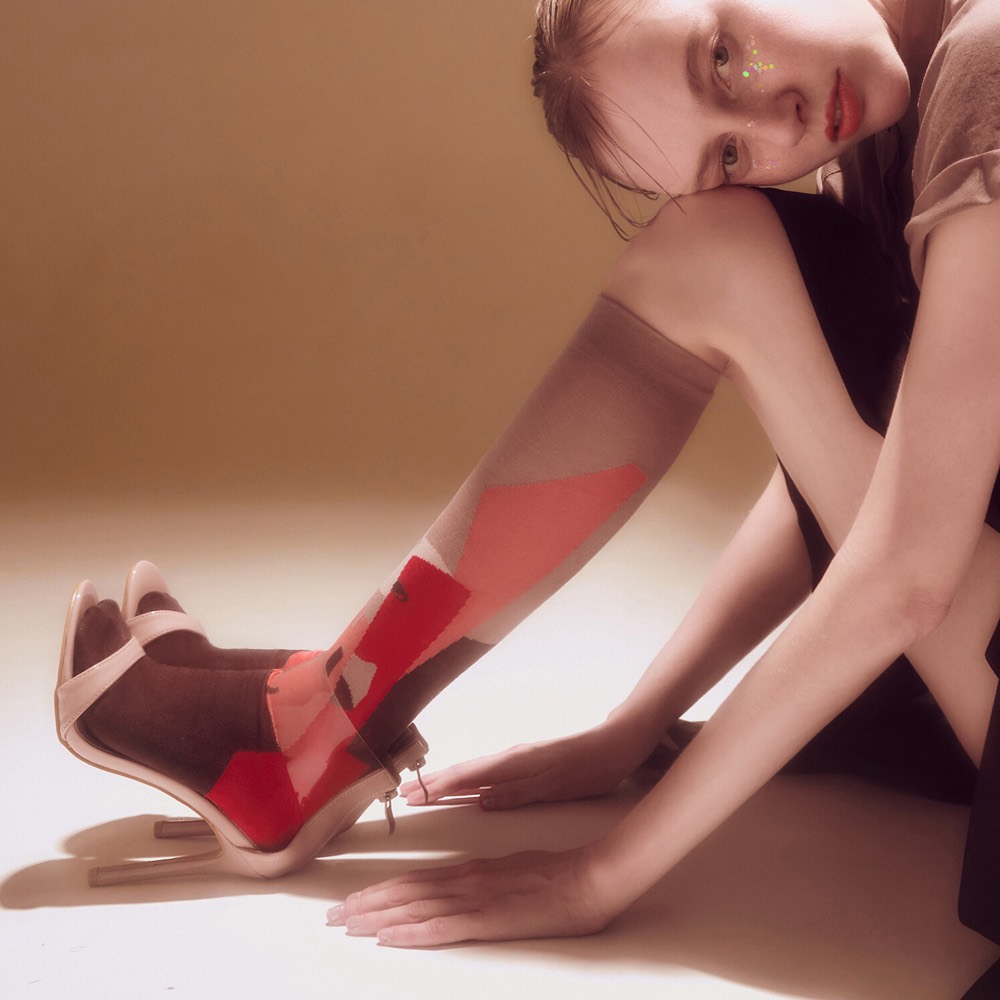 Patterned Knee-High Socks — Painterly Chat, Made in Japan product image