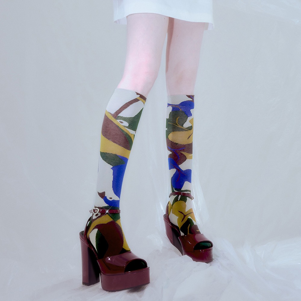 Novelty Bird Knee-High Socks — Blue Accent, Made in Japan product image