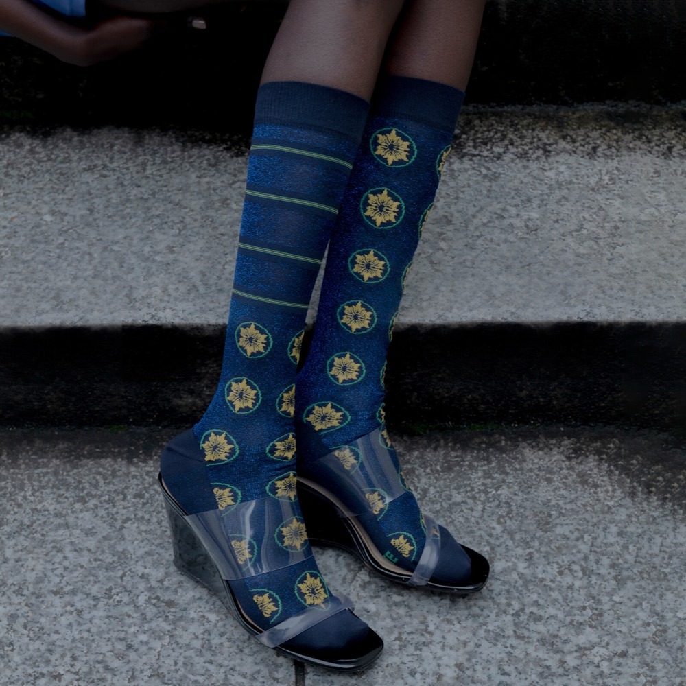 Polka-Dot Glitter Knee-High Socks — Blue Moulin, Japan product image
