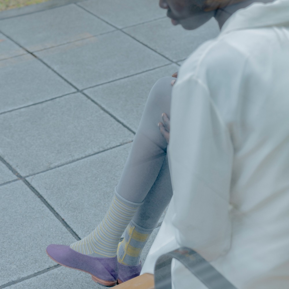 Tartan Sheer Socks — Grey Check & Stripe, Made in Japan product image