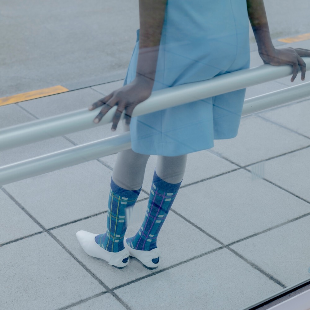 Checkered Knee-High Socks — Cool Blue, Made in Japan product image