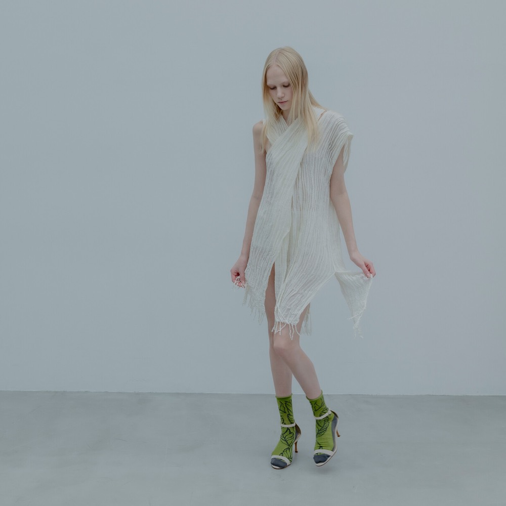 Botanical Glitter Crew Socks — Leaf Motif, Made in Japan product image