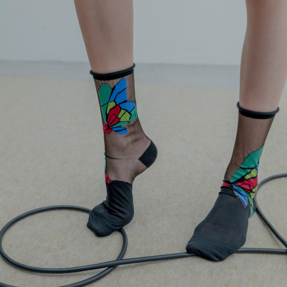 Novelty Butterfly Crew Socks — Black Base, Made in Japan product image