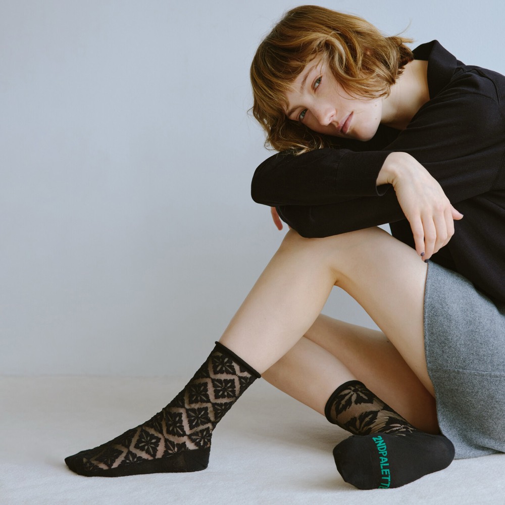 Sheer Socks — Black-on-Black Deco, Made in Japan product image