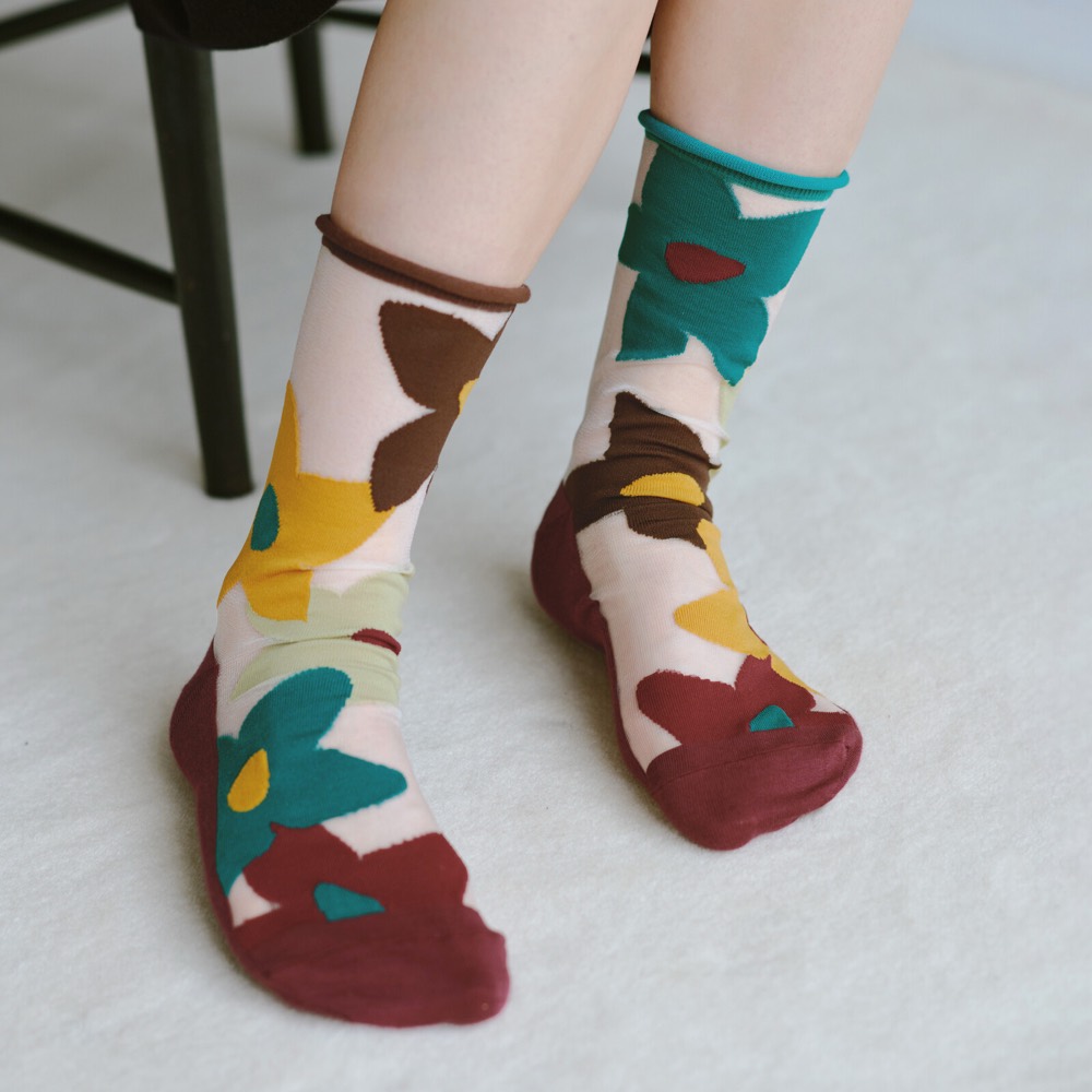 Floral Sheer Socks — Bold Windy Flowers, Made in Japan product image