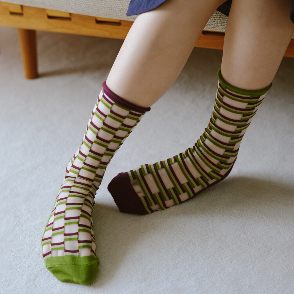 Geometric Sheer Socks — Lines & Check, Made in Japan product image