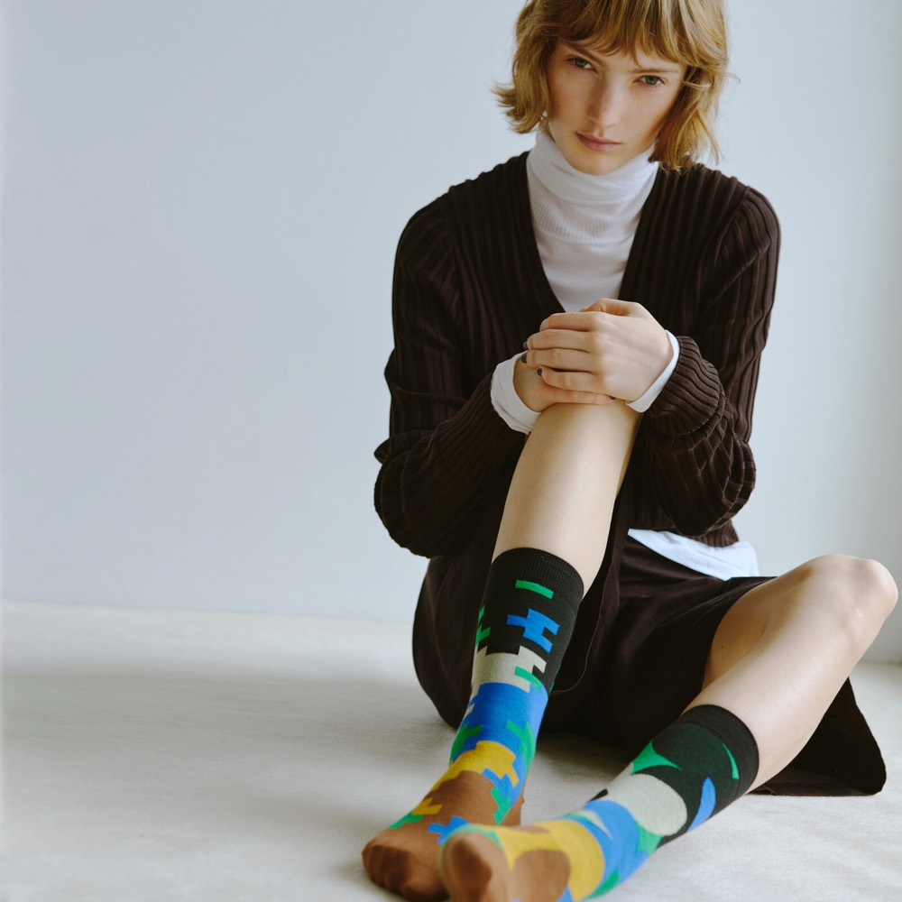 Floral Crew Socks — Pixel Flower, Made in Japan product image