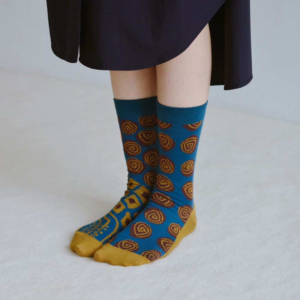 Geometric Crew Socks — Earth & Water, Made in Japan product image