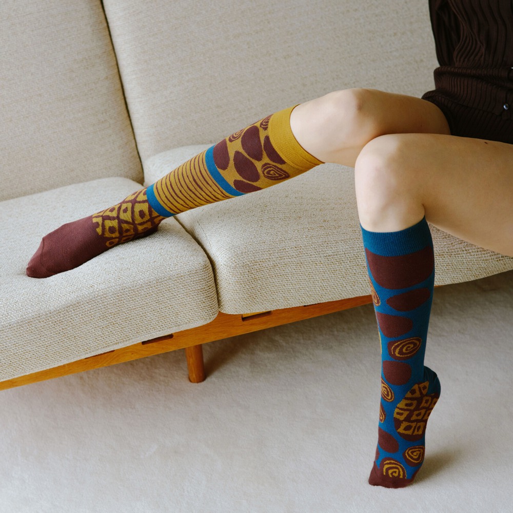 Geometric Knee-High Socks — Earth & Water, Made in Japan product image