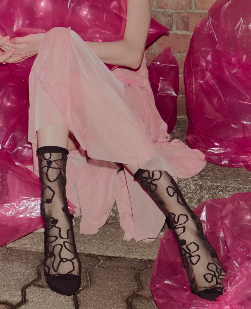 Sheer Socks — Glossy Black, Asymmetric, Made in Japan product image