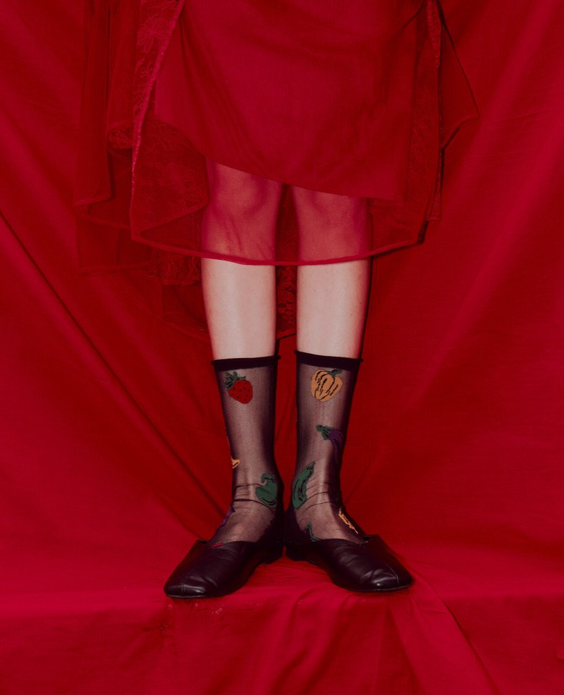 Novelty Sheer Socks — Veggie Print, Made in Japan product image